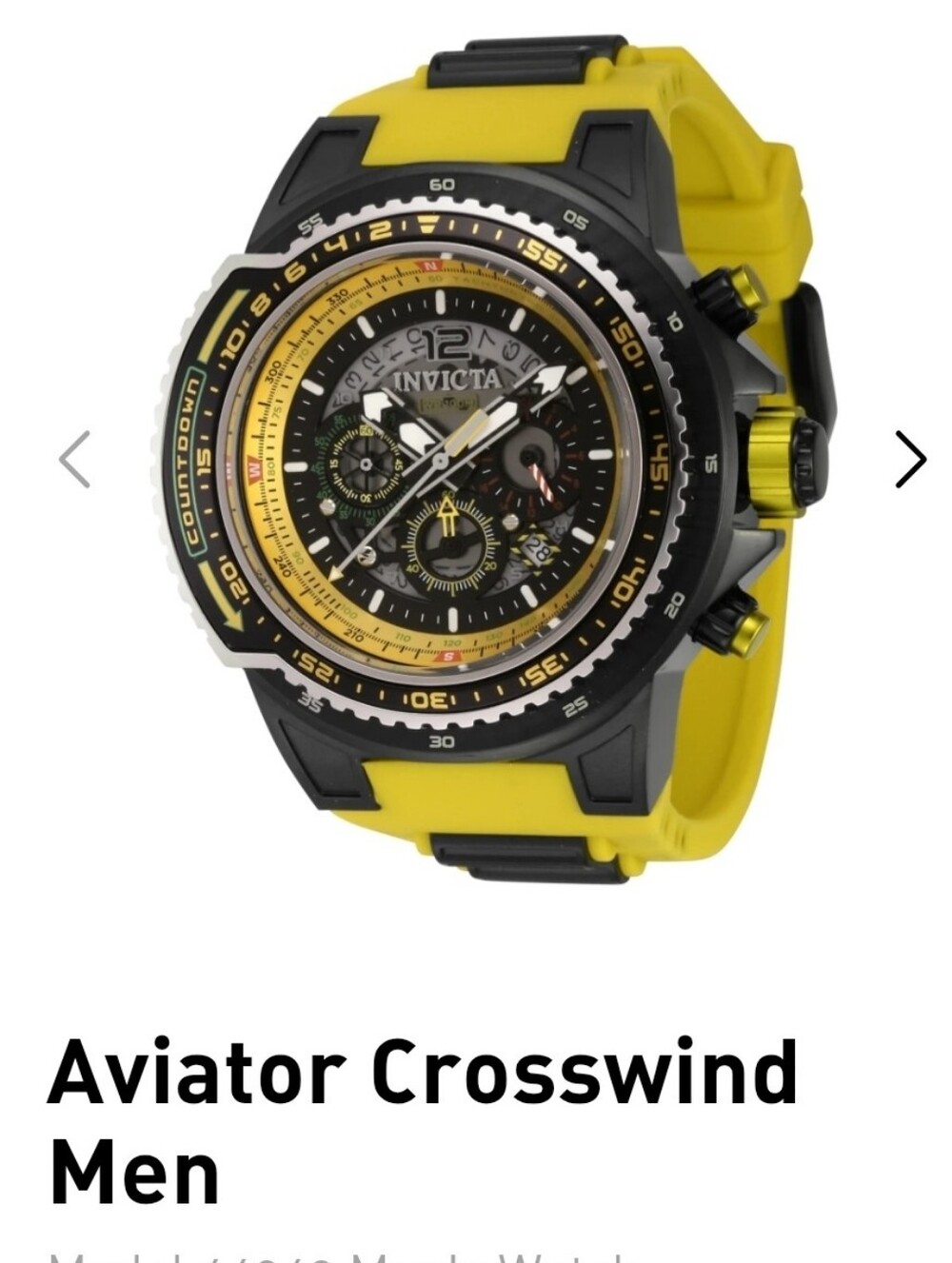 Invicta Aviator Crosswind Men's Yellow and Black Sport Chronograph Watch 50mm